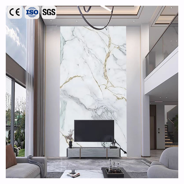 The Television Background Wall High Glossy 3D Luxurious Gilded Gold Faux Marble Pvc Marble Wall Panel